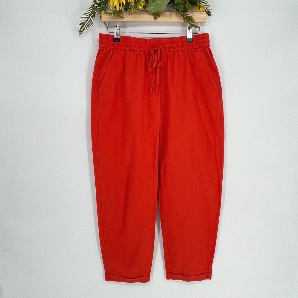 J Crew Linen Blend‎ Pull on Drawstring Pants Size Size 8 Burnt Orange Pockets